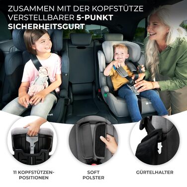 Дитяче автокрісло Kinderkraft Comfort Up i-Size, 76-150 см, 5-точковий ремінь, регульований підголівник, чорне, ECE R129/03