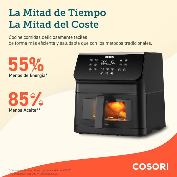 Аерофритюрниця Cosori 6,2 л з вікном, 1700 Вт, 12 функцій приготування, сенсорне керування, регулювання температури 75-205 ℃