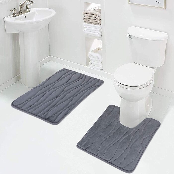 Набір килимків для ванної Homaxy, 2 шт, Memory Foam, антиковзкі, темно-сірі, 50x76 см + 50x60 см, пральні, для туалету та ванної кімнати