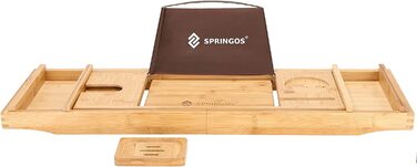 Бамбукова полиця для ванни SPRINGOS, розсувна, підставка для ноутбука, книг і келиха, 75-110,5 см