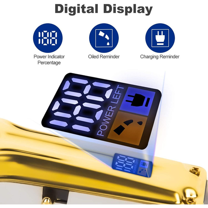 Професійна машинка для стрижки волосся та бороди himaly з LCD-дисплеєм, 4-в-1, акумуляторна, USB-зарядка, акумулятор і мережа, золота