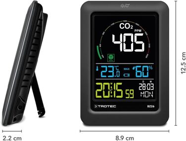 Вимірювач CO2 Trotec BZ30 – монітор якості повітря, вологості та температури, діапазон вимірювання 0-9999 PPM, похибка +-75 PPM + 5%, даталогер на 50000 вимірювань (з індикатором комфорту)