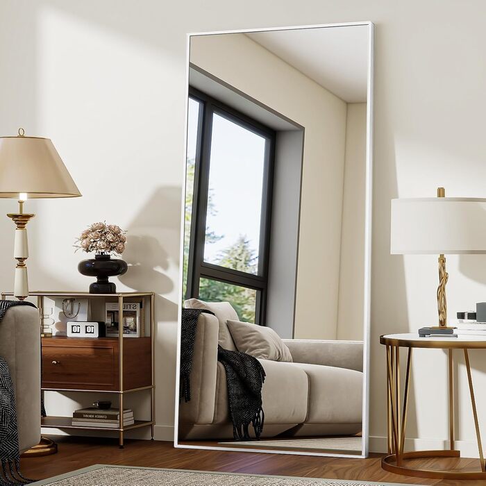 Дзеркало підлогове велике BEAUTYPEAK 76x180 см, повнорозмірне, настінне/підлогове, білий. Для спальні, вітальні, гардеробної.