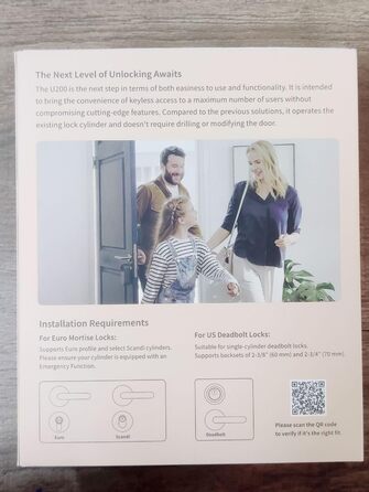 Розумний дверний замок Aqara U200 з відбитком пальця, Matter Over Thread, сумісний з Apple Home Key, акумулятор, підтримка Apple Home, Google Home, Alexa, SmartThings, чорний