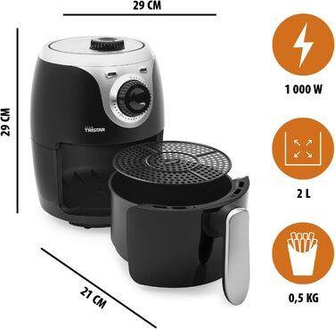 Міні фритюрниця Tristar Airfryer 2 л, антипригарне покриття, термостат, таймер, економія енергії 77,8%, FR-6980