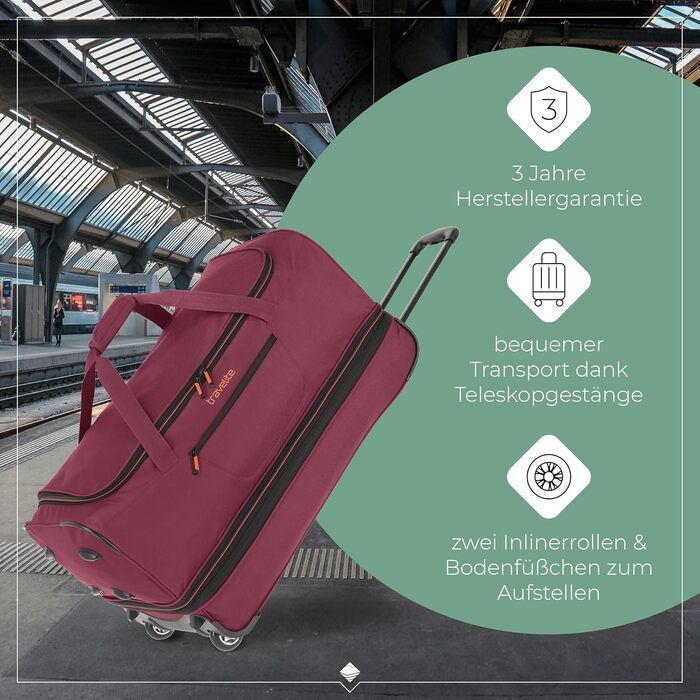 Дорожня сумка на колесах Travelite Basics Duffle L, 98-119 л, 70 см, виноградно-помаранчева