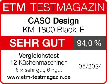 Кухонна машина CASO KM 1800 Black-E, 1800 Вт, матовий алюміній, 6 л, 10 швидкостей, сенсорне управління, планетарне змішування