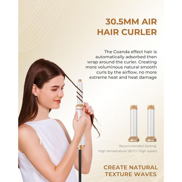 UKLISS 6-в-1 Hairstyler: Фен-щітка для укладки волосся з гарячим повітрям, автоматична, Pro (біло-сірий)