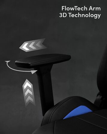 Ігрове крісло SENSE7 Sentinel, ергономічний геймерський стілець з регульованою поперековою підтримкою, нахилом спинки, механізмом гойдання, PU-шкіра, до 150 кг, чорний-синій