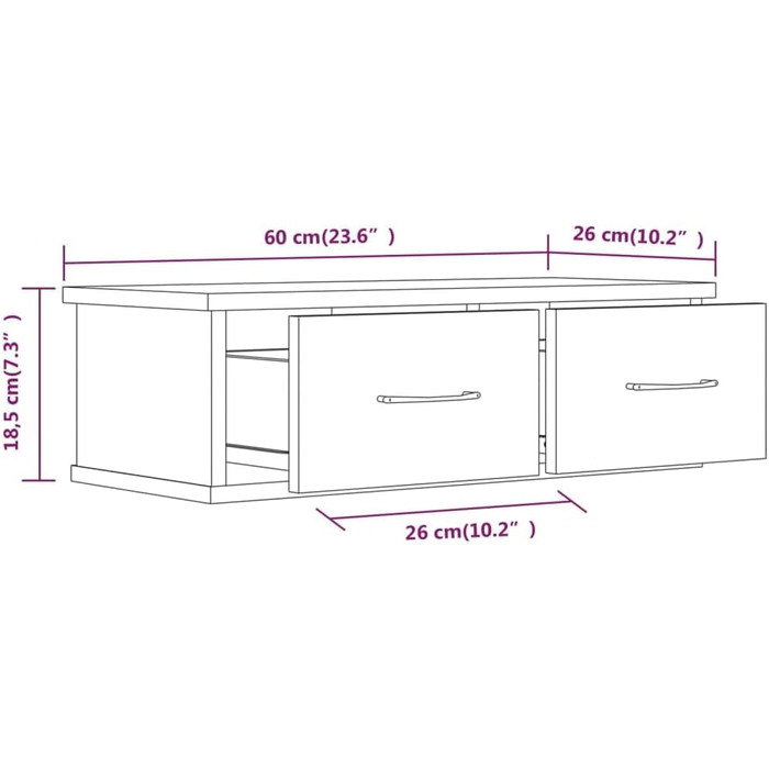 Підвісна тумба для телевізора vidaXL, 60x26x18,5 см, деревостружкова плита, стиль старого дерева, настінна шафа для TV, шухляда для вітальні