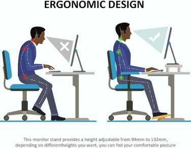 Підставка для двох моніторів AX Waber Dual Monitor Riser, регульована довжина та кут нахилу, дерев'яна підставка з місцем для зберігання, біла
