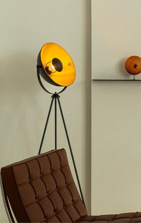 Торшер Home Sweet Home у стилі лофт, чорний-золотий, 148 см, метал, гнучкий абажур, LED, з ножним вимикачем — ретро лампа для вітальні