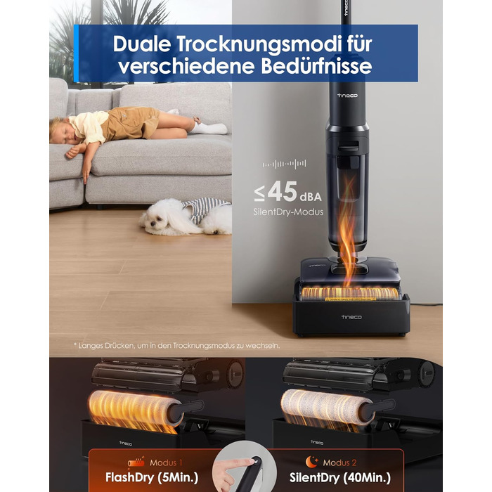 Tineco Floor One S7 Stretch Steam: Акумуляторний пилосос 2-в-1 для вологого та сухого прибирання, 22000 Па, для твердих підлог, шерсті тварин