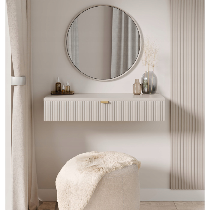 Підвісний унітаз з рифленим фронтом та золотим тримачем, колір кашемір