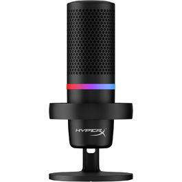 HyperX DuoCast USB конденсаторний мікрофон з RGB підсвіткою, вбудованим поп-фільтром, антивібраційним кріпленням, регулюванням підсилення, сумісний з ПК, PS5, PS4, Mac, чорний