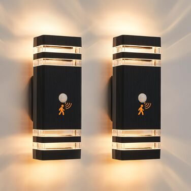 Стіна світильник зовнішній LED GU10 з датчиком руху, IP65, Up Down підсвітка для дому, антрацит (набір 2 шт, чорний)