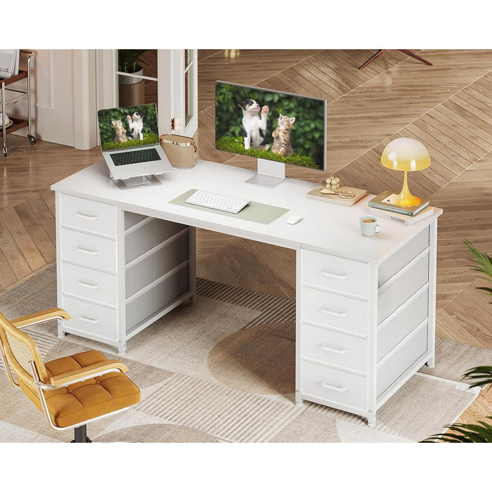Письмовий стіл Coleshome білий 140x48 см з 8 тканинними шухлядами, комп'ютерний стіл для офісу, дому та робочого кабінету