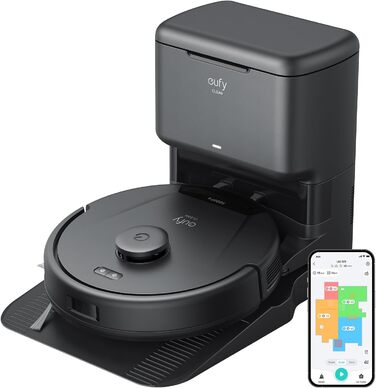 Робот-пилосос eufy Clean L60 з автоматичною станцією очищення, 5000 Па, лазерна навігація, антизаплутування волосся, для твердих підлог та глибокого прибирання, 60 днів без очищення, L60 SES