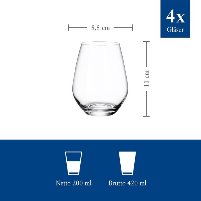 Набір склянок для води Villeroy & Boch Ovid, 4 шт по 420 мл, кришталеве скло