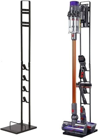 Підставка-стійка Trade-Shop для бездротового пилососа Dyson V15/V12/V11/V10/V8/V7/V6, темно-сіра, з тримачем для аксесуарів та насадкою для вологого прибирання