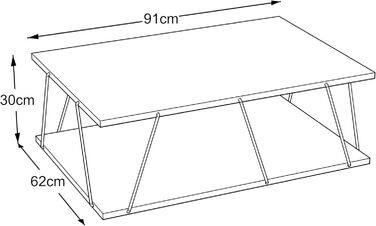 Журнальний стіл en.casa Saltdal з нижньою полицею, 91x62x30 см, білий/хром, столик для вітальні, кавовий стіл, приставний стіл