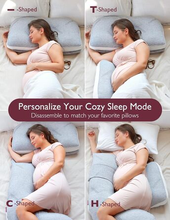 Подушка для вагітних Momcozy G-подібна з від'єднуваним клином, повнорозмірна ортопедична підтримка тіла, з дихаючим чохлом, сіра