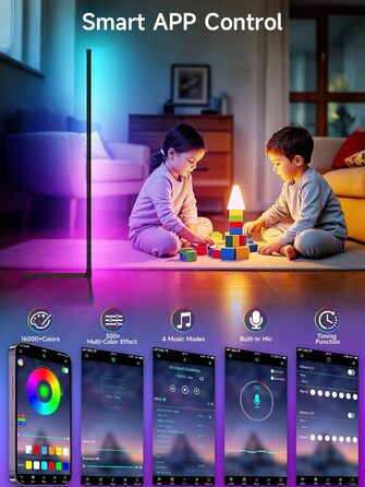 Світлодіодний торшер RGB з кутовим освітленням, керуванням зі смартфона та пультом, синхронізація з музикою, 16 млн кольорів для спальні, ігрової кімнати