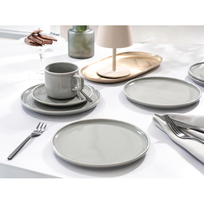 Набір посуду CreaTable Chef Collection 18 предметів (6 персон), серія Grey, порцеляна, для кави, сумісно з мийною машиною та мікрохвильовкою, Made in Europe