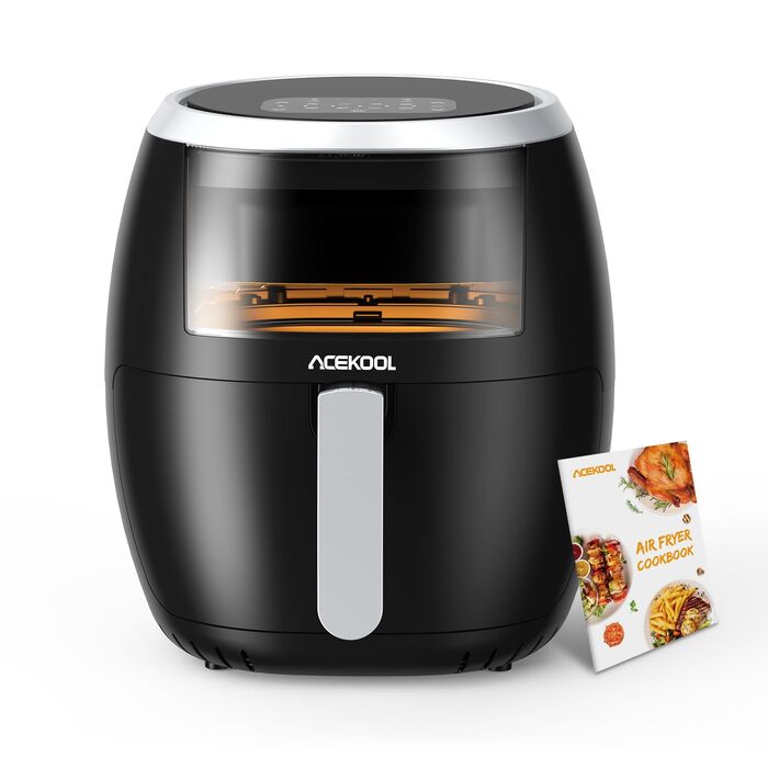 Аерофритюрниця Acekool XXL 8л, 1800 Вт, без масляного смаження, 8 програм, регулювання температури, сіра (з книгою рецептів)
