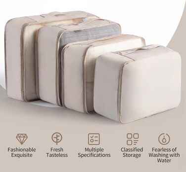 Набір органайзерів для одягу в подорожі Packing Cubes, дорожні сумки-компресори для валізи та зберігання речей, бежевий, 9 шт.