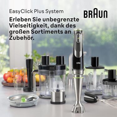 Блендер Braun MultiQuick 9 MQ 9147X 5-в-1, 1200 Вт, з насадками для подрібнення, пюре та збивання, чорний/нержавійка