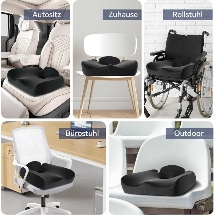 Подушка для сидіння з піни Memory Foam SKYNY для офісного крісла, автомобіля та інвалідного візка - велика, знімний гіпоалергенний чохол