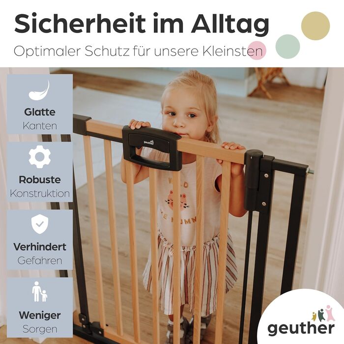 Захисний бар'єр Geuther Easylock Plus для сходів та дверей (152,5-160,5 см) - дерев'яно-металевий, без свердління, двосторонній, сірий/натуральний
