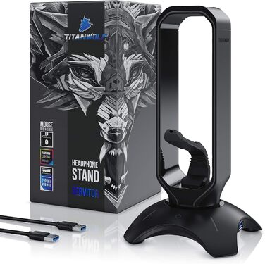 Підставка для ігрових навушників Titanwolf з LED підсвіткою, USB-хабом 2x USB 3.2 Gen1, мишебанджі, 6 RGB кольорів, зміна підсвітки