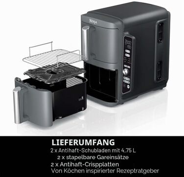 Вертикальна повітряна фритюрниця Ninja Double Stack XL з двома шухлядами, 9.5 л, 6 функцій приготування, сіра