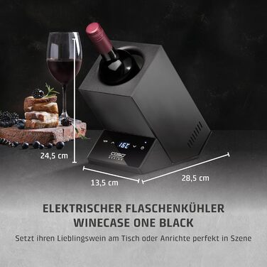 CASO WineCase One Black - Витримання вина: міні-холодильник для однієї пляшки, 5-18°C, діаметр до 9 см, сенсорне керування, чорне сталеве покриття