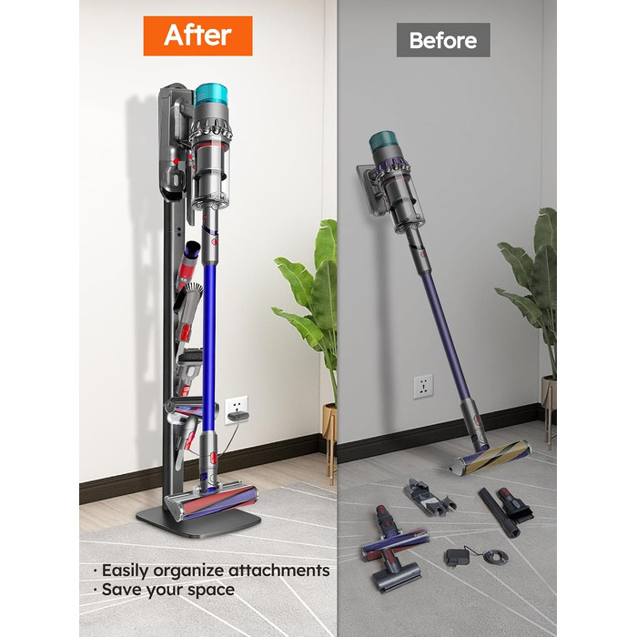 Підставка для пилососа Dyson Gen5, V16, V15, V12, V11, V10, V8, V7, V6 — металева стійка без свердління, 4 гачки для аксесуарів, темно-сіра