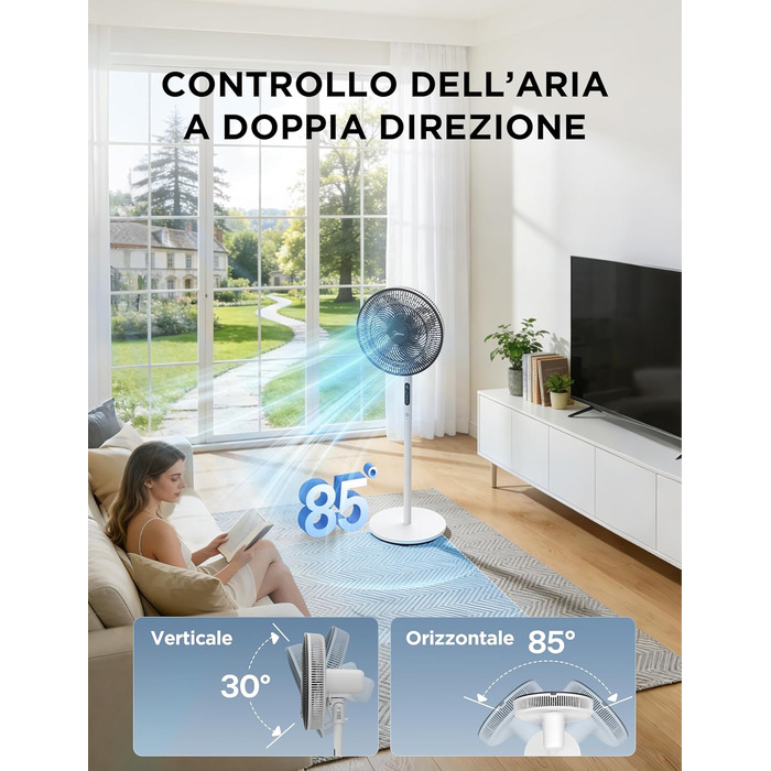Вентилятор підлоговий Midea Leiser FS35-26XRDSE(BW) DC мотор, 8 лопатей, 9 швидкостей, коливання 85°, таймер 9 год, регульована висота