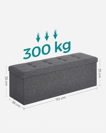 Складаний пуф SONGMICS з місцем для зберігання, 110×38×38 см, темно-сірий, до 300 кг, для вітальні, спальні, передпокою