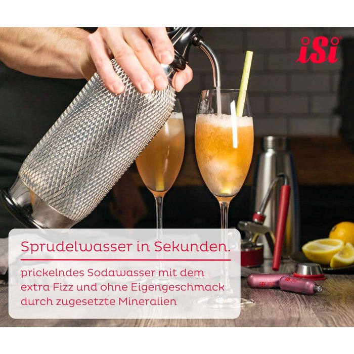 Сифон для газування води iSi Sodamaker Classic 1,0 л, з пляшкою PEN в сталевій оплітці, пристрій для приготування газованої води, аксесуар для бару у вінтажному стилі