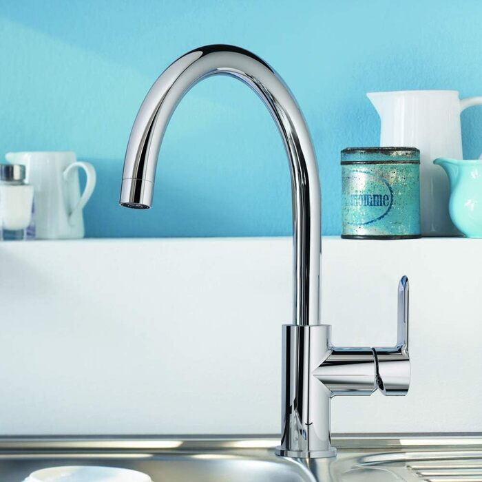 Змішувач кухонний GROHE BauEdge з високим виливом, хромований (31367000) - керамічний картридж, поворотний на 360°