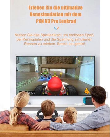 PXN V3 Pro Ігровий кермо з педалями для ПК, PS4, PS3, Xbox, Nintendo Switch. 180° поворот, вібрація, педалі, перемикачі швидкостей - Чорний