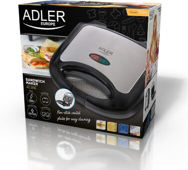 Сендвічниця ADLER AD 3015, пластик, чорна/сіра