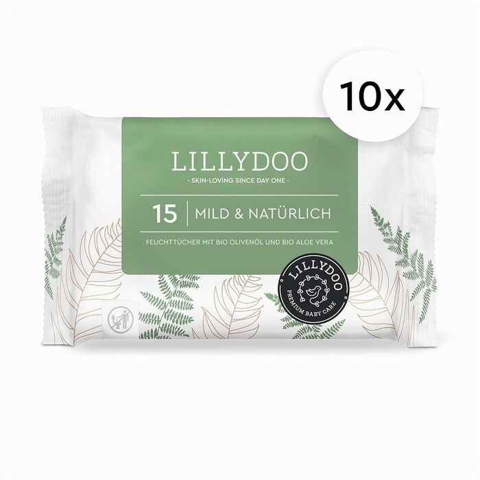 Дитячі вологі серветки LILLYDOO Mild & Natürlich, гіпоалергенні, 600 шт (10 пачок по 60 шт)