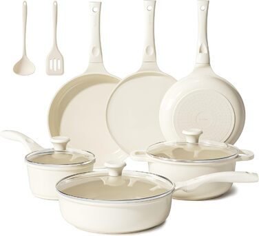 Набір каструль Redchef Keramik Induktion 11 предметів (бежевий) - посуд з кераміки, PTFE та PFAS free