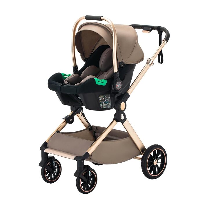 Дитяча коляска BEBBY 3-в-1: комбінована, люлька, автокрісло, складна, для новонароджених, чорна/коричнева
