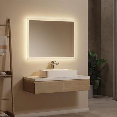 Дзеркало для ванної кімнати EMKE® з підсвічуванням 80x60 см, тепле біле світло 3000K, вимикач, вертикальна/горизонтальна установка, IP44, енергозберігаюче