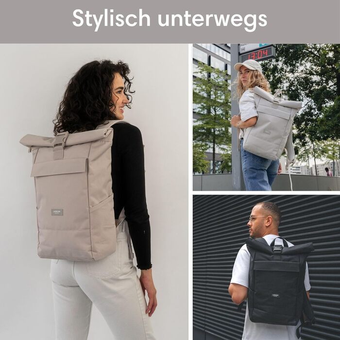 Рюкзак LARKSON Rolltop No 4 для жінок і чоловіків, з відділенням для ноутбука, для університету, роботи й велосипеда, великий туристичний рюкзак, водовідштовхувальний, універсальний розмір, колір пісочний
