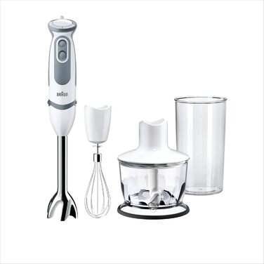 Блендер Braun MultiQuick 5 Vario MQ5235WH, 1000 Вт, нержавіюча сталь, комплект насадок, білий/сірий, енергоефективний
