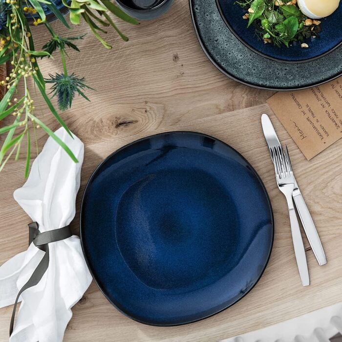 Обідні тарілки Villeroy & Boch Lave Bleu 6 шт, 28 см, круглі, унікальна глазур, скандинавський дизайн, синє кам'яне литво